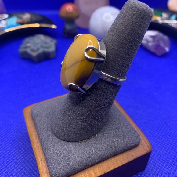 Bright Yellow Mookaite Ring, .925 Sterling Silver Overlay, Size 6.75 - Picture 3 of 13